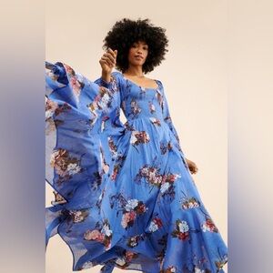 MWT Free People Morning Glory Floral Smocked Long Sleeve Maxi Dress Women S